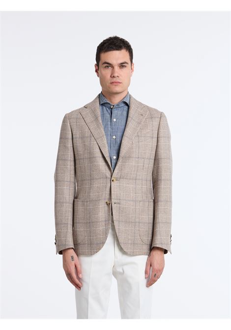 SINGLE-BREASTED WOOL/CASHMERE CHECKED JACKET - BEIGE - LUIGI